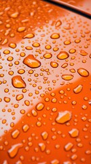 Poster - Raindrops on a shiny orange surface.