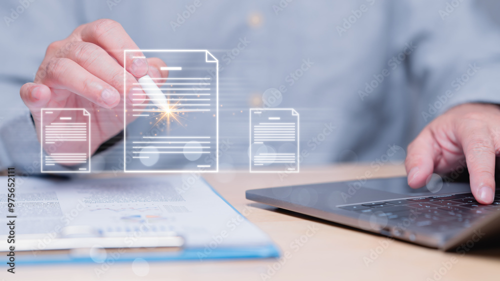 Professional utilizes digital tools to create and manage documents ...
