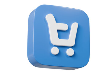 Poster - 3d Shopping cart shop icon rectangle round isolated on blue background. Online shopping delivery business e-commerce store and social media application concept. button round cart shop icon. 3D render.