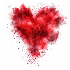 Exploding Heart. Red exploding heart made from powder on white background.