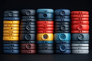 Poster - Stacked Colorful Circular Objects with Various Hole Patterns