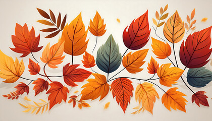 Poster -  Autumn leaves on a white background, creating a simple and clean seasonal display. _1(116)