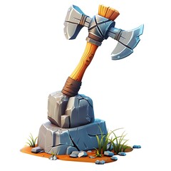 Axe weapon for warrior game cartoon 3D art style isolated white background, graphic element resource.