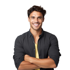 Wall Mural - Smiling Young Man With Arms Crossed In A Black Shirt