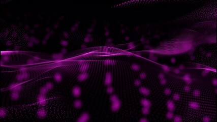 Poster - Abstract pink particle dot wavy digital technology mesh seamless Loop. Abstract futuristic technology animated purple particle dot wave motion background