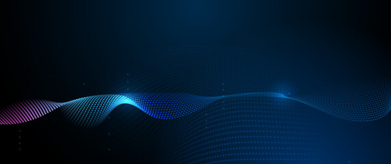 Leinwandbilder - Vector abstract dynamic, wave - flow mesh particles. Illustration futuristic, network technology background. Design for banner, wallpaper. Futuristic, digital datum network and science concept
