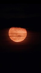 Wall Mural - Full moon rising in the night sky and hiding behind dark clouds. Gloomy night skyscape in moonlight. Halloween evening, real video footage Supermoon