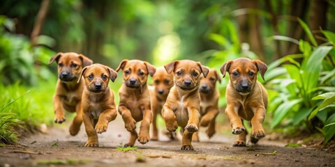 A Pack of Puppies Running Through Lush Greenery, Cute Puppies, Dog Photography, Puppy Play ,puppy,dog,pet