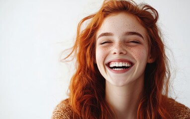 The woman laughs isolated on clear white background photo 