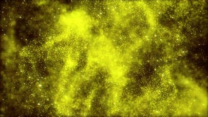 Poster - Yellow fluid particle movement background. Abstract flying particles background