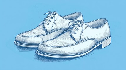 Hand drawn sketch of a pair of men's leather dress shoes in blue tones.