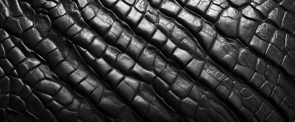 Canvas Print - black crocodile leather surface texture background