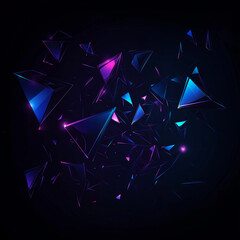 Wall Mural - Abstract background with floating geometric shapes. Blue and purple 3D objects on black backdrop