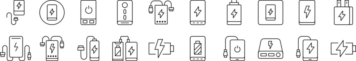 Simple Linear Icon of Energy, Charger, Battery. Editable Stroke. Minimalistic Linear Pictogram for Design of Cards, Apps, Banners, Posts