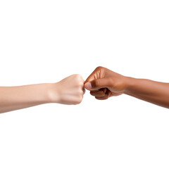 Two Fists from Different Skin Tones Bumping Together in Unity Gesture On Transparent Background