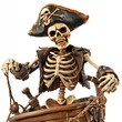 © Samaphon - A spooky pirate skeleton steering a haunted ship, Halloween theme, eerie and adventurous, isolated on white background
