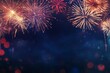 © Mikhail Vorobev - New year s fireworks display against dark blue background with ample copy space for banner design
