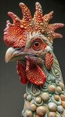 Canvas Print - Close-Up Portrait of a Rooster with Striking Textures