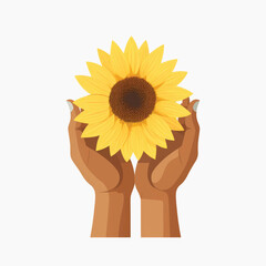 Canvas Print - Hands holding vibrant sunflower