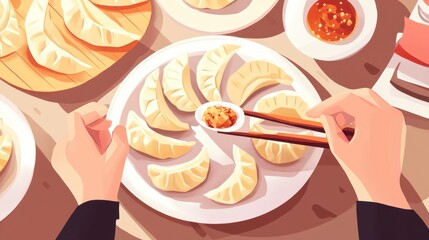 Sticker - A Hand Picking Up a Dumpling with Chopsticks