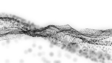 Poster - Abstract motion digital wave black dots with glowing defocused particles background. Creative soft bokeh, abstract noise background. Seamless loop