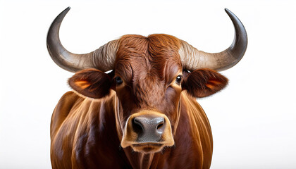 Wall Mural - Close up of a bull on a white background