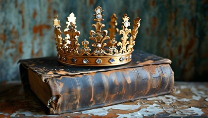 Majestic Crown on Ancient Book, Representing the Strength of Knowledge and Wisdom