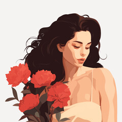 Wall Mural - Elegant woman holding red flowers