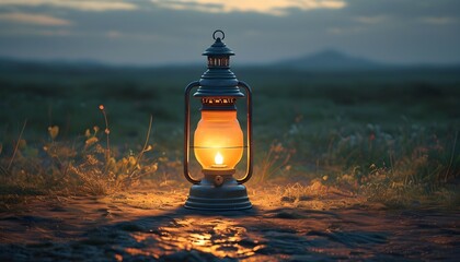 Radiant Lantern Lighting the Tranquil Wilderness, Emblem of Hope and Direction