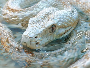 Close-up of a White Snake in Water