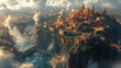 © TheGoldTiger - Grand ancient city on a cliff with vibrant architecture, surrounded by mist, water, and lush greenery