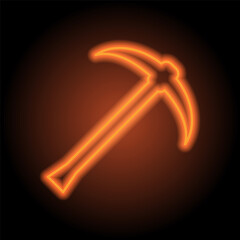 Wall Mural - Pickaxe simple icon. Flat design. Orange neon on black background