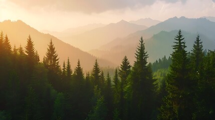  Majestic sunset in the mountains landscape.