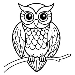 Owl perched on a branch, with intricate feather patterns and big, expressive eyes vector