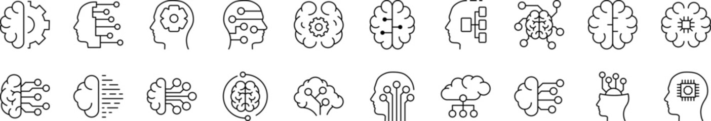 Wall Mural - pack of line icons of artificial intelligence. editable stroke. minimalistic linear pictogram for de