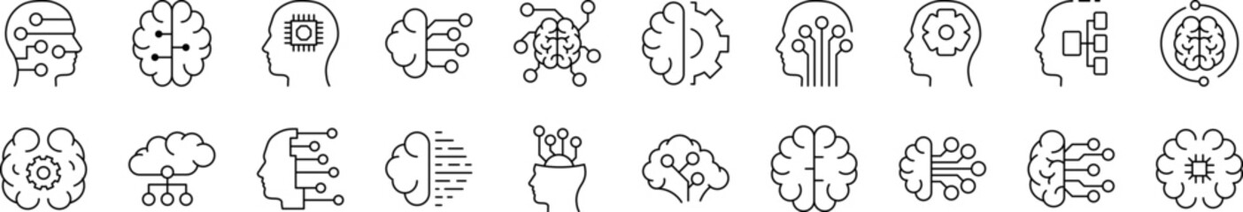 Wall Mural - bundle of line icons of artificial intelligence. editable stroke. minimalistic linear pictogram for 
