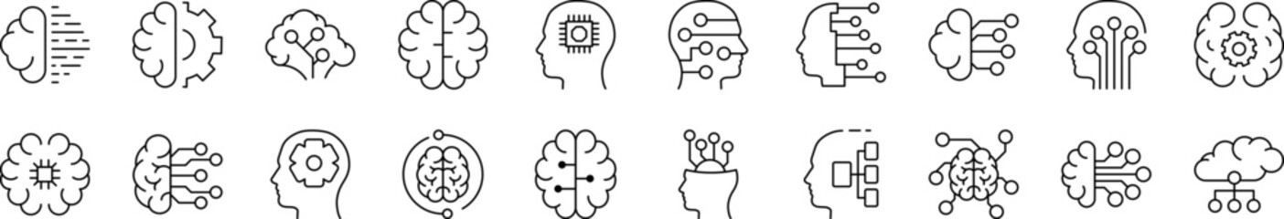 Wall Mural - artificial intelligence outline web line icons collection. editable stroke. minimalistic linear pict
