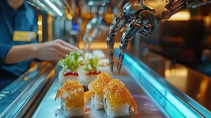 A robot is preparing sushi in a restaurant