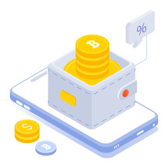 Sticker - Bitcoin wallet icon in isometric style  

