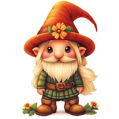 Wall Mural - cartoon gnome with long hair and a hat on