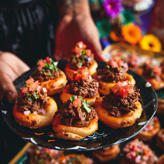 Wall Mural - Hand taking mexican meat sopes