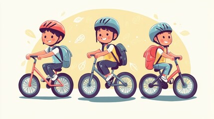 Three Children Riding Bikes To School