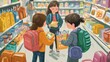 © AriyaniAI - Three Kids Shopping for School Supplies
