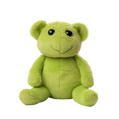 Wall Mural - Green Plush Teddy Bear Toy With Big Eyes Sitting On A Transparent Background