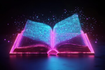Poster - A creative depiction of a storybook featuring visual effects. Low-polygon style. Neon border design