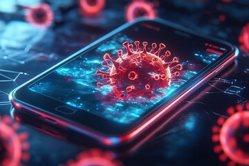 illustration of a smartphone infected by a smartphone virus