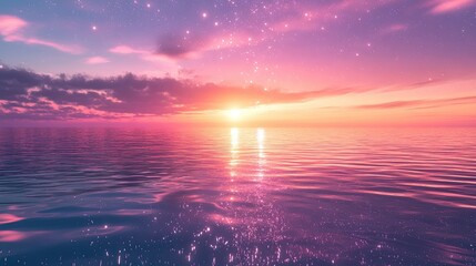 A beautiful sunset over the ocean with pink and purple hues