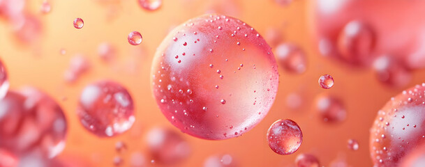 Poster - Close-up of translucent bubbles with a vibrant orange background, creating a magical and dreamy atmosphere.