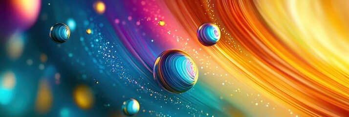 Colorful abstract image depicting planets and cosmic space with vibrant swirls of color and sparkling stars.