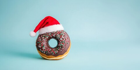 New year concept with chocolate donut with Santa Claus hat. Ai generative art